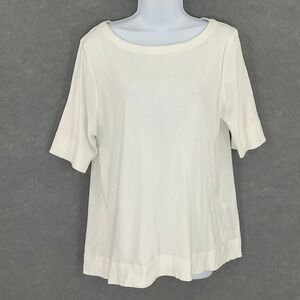 Chicos Pima Cotton Boat Neck Elbow Sleeve Top‎ Classic White Size 2 (US L)